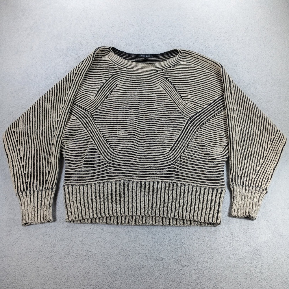 Tribal Womens Dolman Sleeve Striped Sweater Black Beige XS Geometric Knit